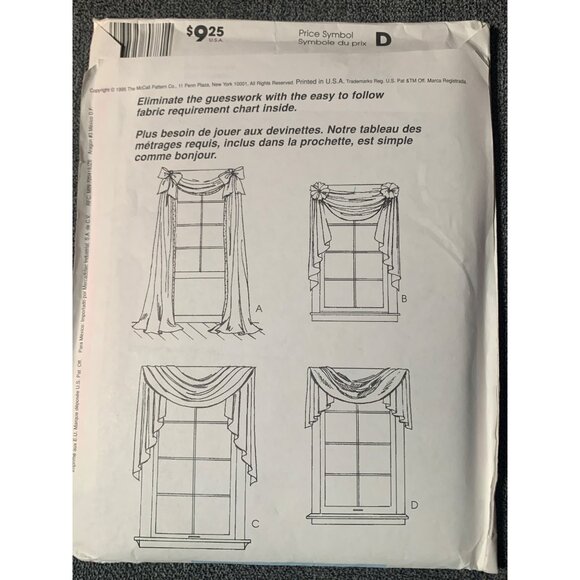 McCall's Home Dec 8078 Pattern Window Treatments Swag & Jabot Designs uncut - Picture 2 of 2